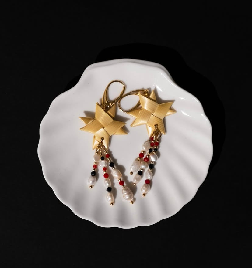 Straw and Pearl Star Earings by Kanva